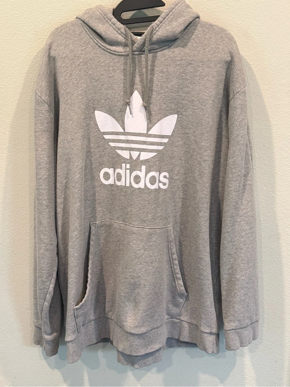 Adidas Originals Trefoil Hoodie Mens 2XL Gray Pullover Logo Sweatshirt Raglan
